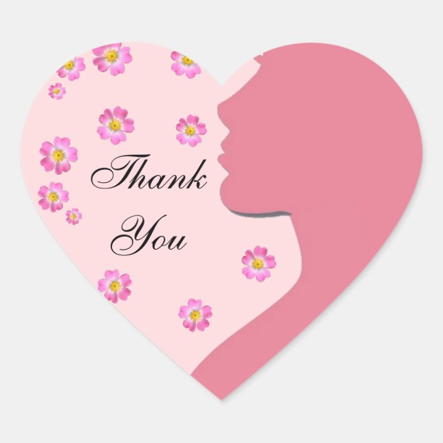 Sticker Cœur Silhouette féminine, fleurs sur Merci d'or rose H (Devant)