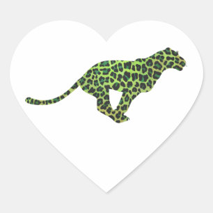 Sticker Cœur Silhouette léopard noir et vert