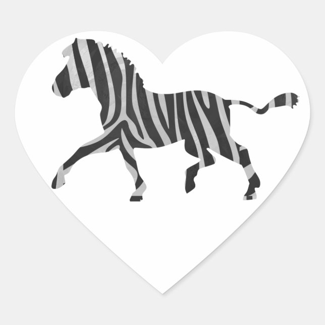 Sticker Cœur Silhouette noir et gris clair Zebra (Devant)