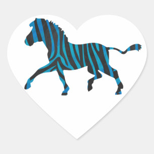 Sticker Cœur Silhouette noire et bleue Zebra