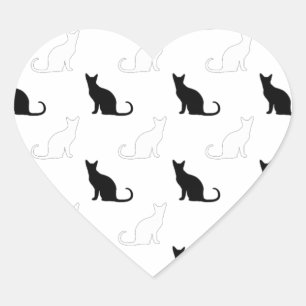Sticker Cœur Silhouettes de chats noirs et blancs