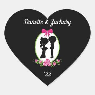 Sticker Cœur Silhouettes de mariée et de chambre avec des noms