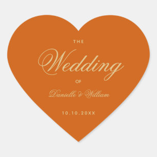 Sticker Cœur Simple Burange Orange Mariage Élégante Calligraphi