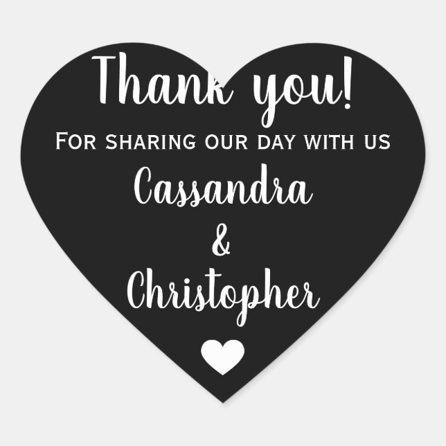 Sticker Cœur Simple calligraphie mariage merci élégant (Devant)