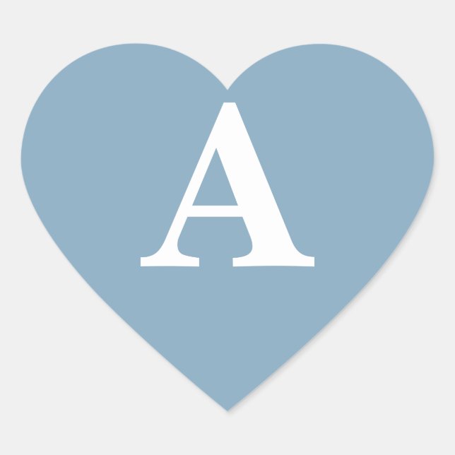 Sticker Cœur Simple Mariage Fleur Bleu Poussiéreux Monogrammes  (Devant)