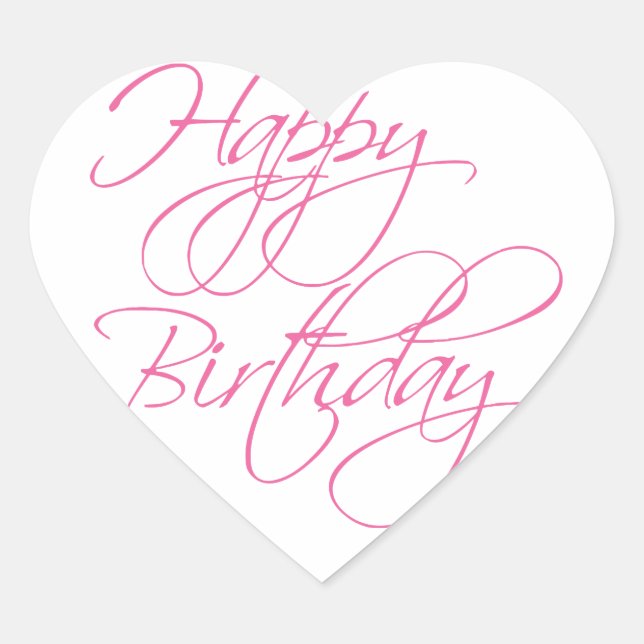Sticker Cœur Simple Script Rose Joyeux anniversaire (Devant)