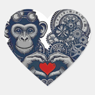 Sticker Cœur Singe steampunk bien-aimé au coeur rouge