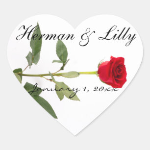 Sticker Cœur Single Elegant Long Stem Red Rose Personalized