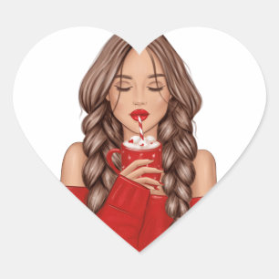 Sticker Cœur Siroter du chocolat chaud en hiver dans le Gif de 