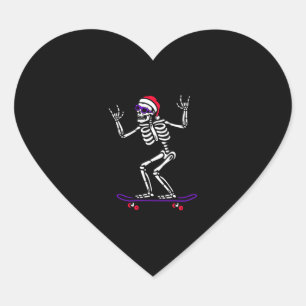 STICKER CŒUR SKELETON DE NOËL SUR SKATEBOARD FUNNY XMAS