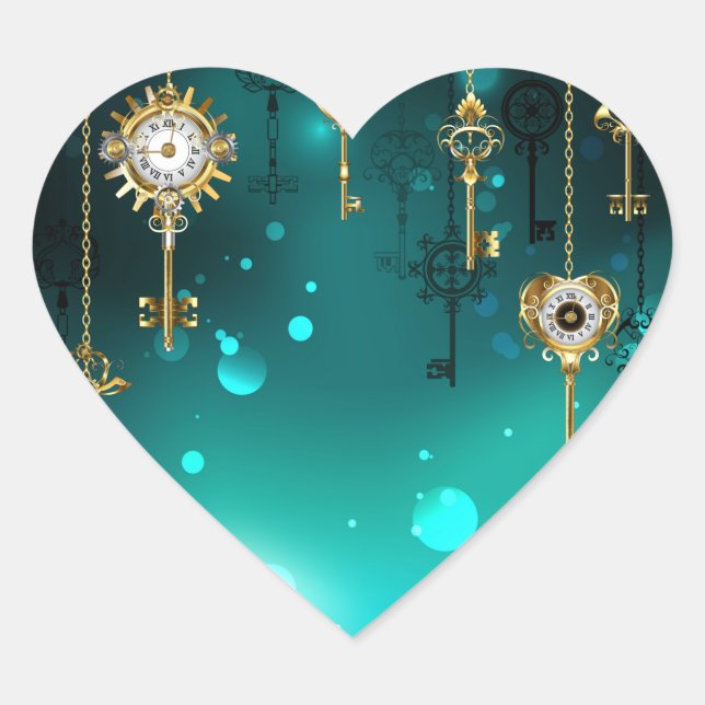 Sticker Cœur Skeleton Keys on Green Background (Devant)