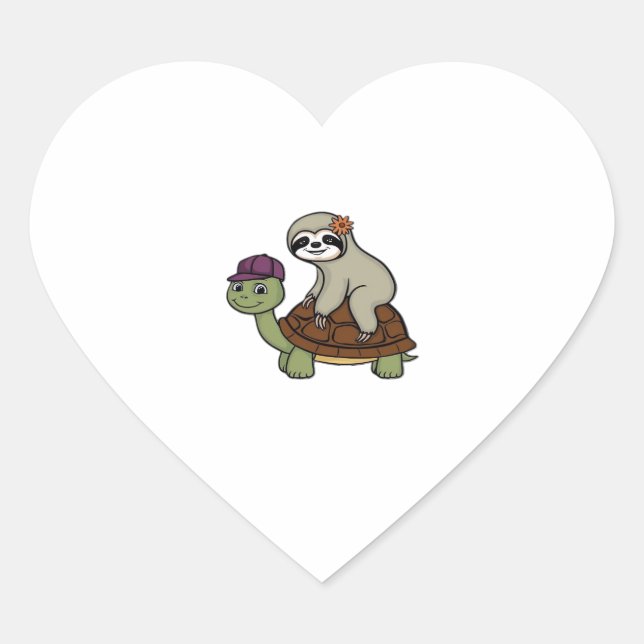 Sticker Cœur Sloth chevauchant une tortue T-Shirt classique (Devant)