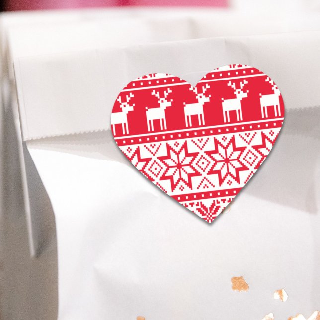 Sticker Cœur Snowflake nordique Reindeer Vilain Sweat de Noël (Nordic Snowflake Reindeer Ugly Christmas Sweater Heart Sticker)