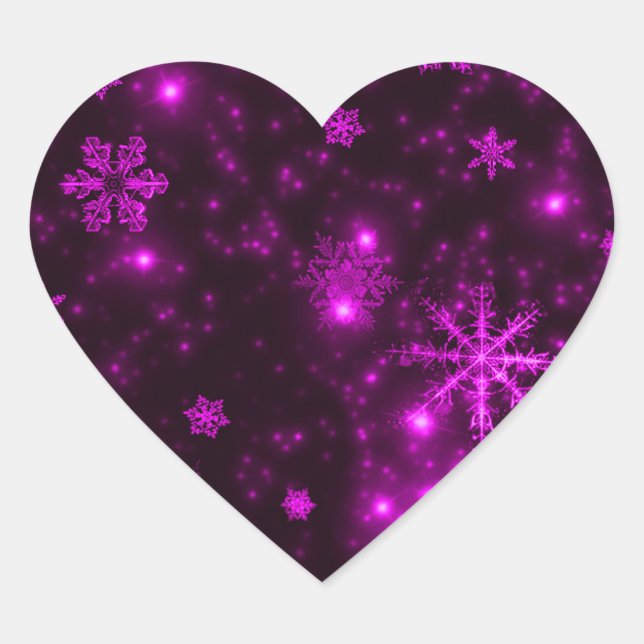 Sticker Cœur Snowflakes avec Arrière - plan pourpre (Devant)