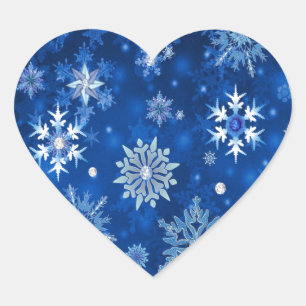 Sticker Cœur Snowflakes de Noël Bleu et argent