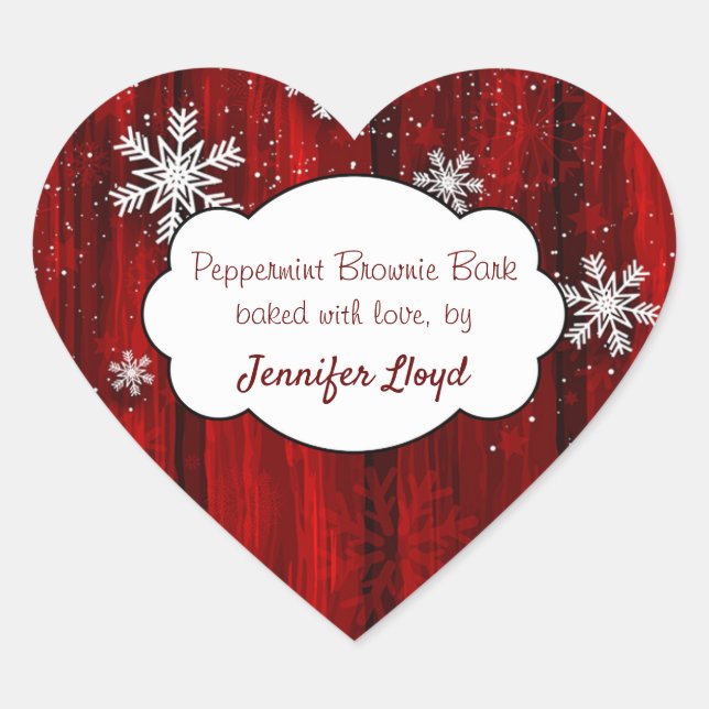 Sticker Cœur Snowflakes de Noël Red Rustic Wood (Devant)