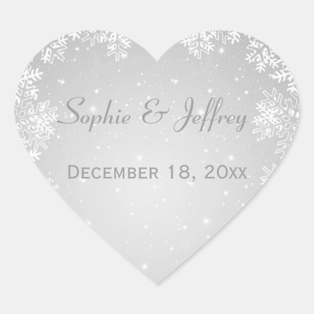 Sticker Cœur Snowflakes sur gris Enregistrer la date Mariage (Devant)