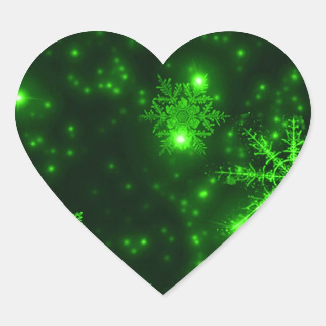 Sticker Cœur Snowflakes with Green Background (Devant)