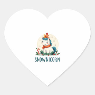 Sticker Cœur Snownicorn Cute Unicorn Snowman Christmas Girl T-S