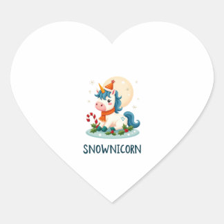 Sticker Cœur Snownicorn Mignon Licorne Bonhomme de Neige Noël F