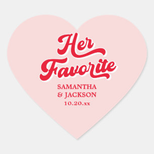 Sticker Cœur Son mariage préféré rose et rouge rétro Faveur
