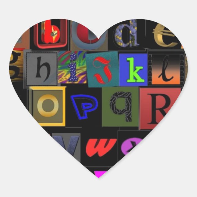 Sticker Cœur Soupe Alphabet, lettres mosaïque design, colorfu a (Devant)