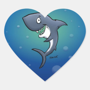 Sticker Cœur Sourire un requin drôle sur un Arrière - plan bleu