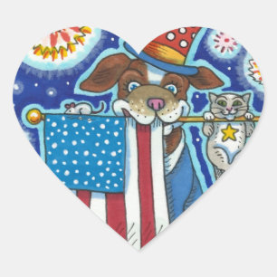 STICKER CŒUR SOURIS DE CHIEN À CHIEN À DRAPEAU PATRIOTIQUE, COU