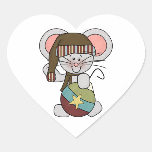 Sticker Cœur Souris de Noël avec l'ornement
