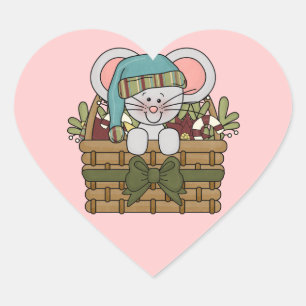 Sticker Cœur Souris de Noël dans le panier