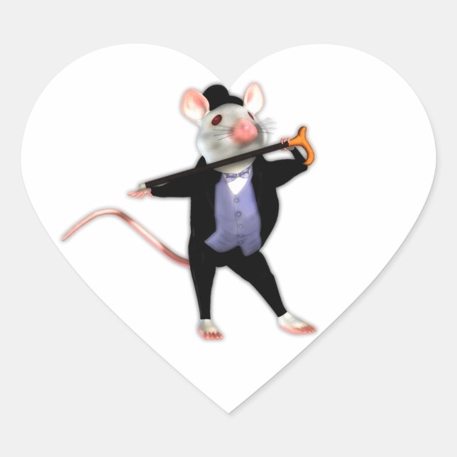 Sticker Cœur Souris mignonne Dapper, souris Dancing Cartoon (Devant)