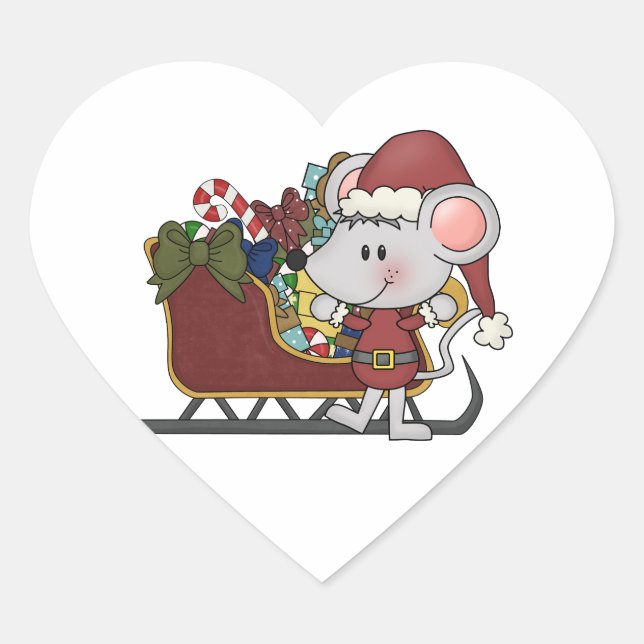 Sticker Cœur Souris père Noël Avec Motoneige (Devant)