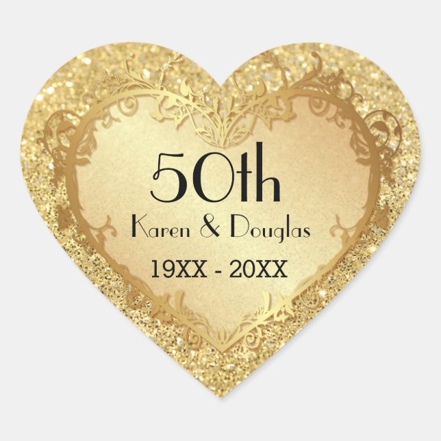 Sticker Cœur Sparkle Gold Heart 50e anniversaire de Mariage (Devant)