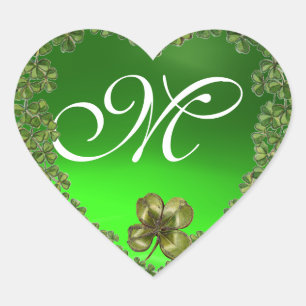 STICKER CŒUR ST.PATRICK'S DAY GREEN EMERALD GEM SHAMROCK HEART