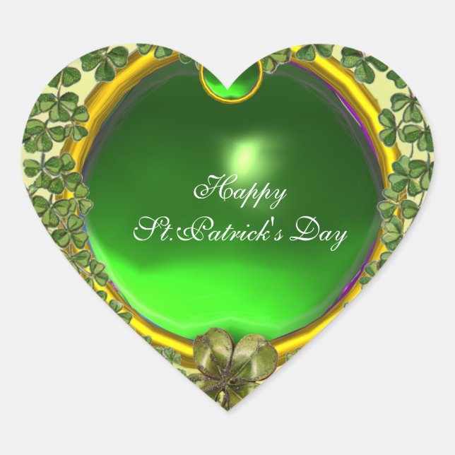 STICKER CŒUR ST.PATRICK'S DAY GREEN EMERALD GEM SHAMROCK HEART (Devant)