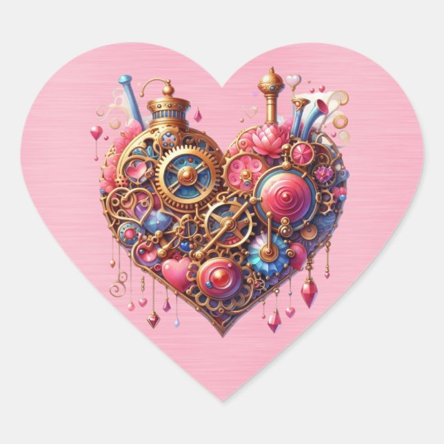Sticker Cœur Steampunk Floral Rose et Gold Heart (Devant)