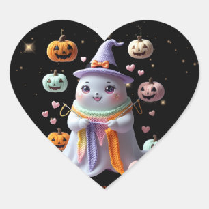 Sticker Cœur *Sticker Tricot fantôme Kawaii - Gi d'Halloween mi