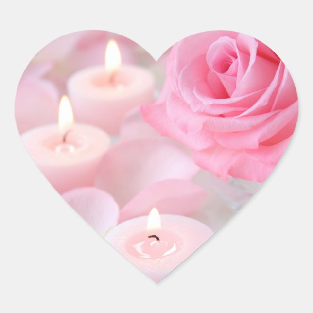 Sticker Cœur Stickers—Rose rose et bougies roses (Devant)