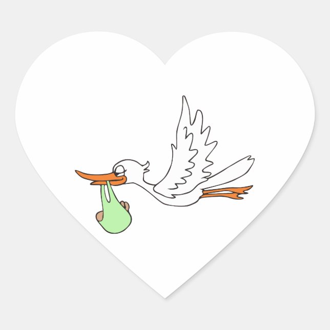 STICKER CŒUR STORK AVEC BÉBÉ (Devant)