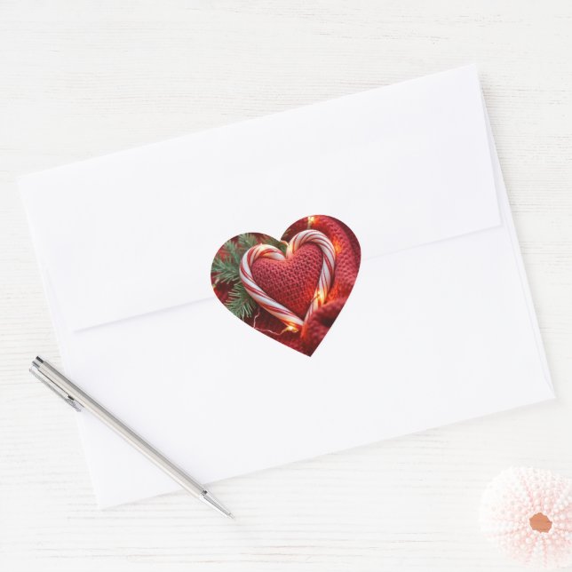 Sticker Cœur Sucre de canne de Noël Coeur avec lumières (Enveloppe)