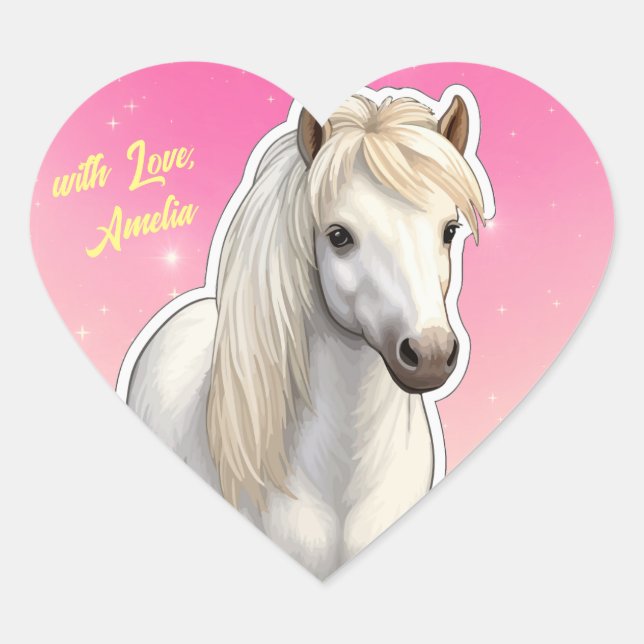 Sticker Cœur Super mignon Pony blanc (Devant)
