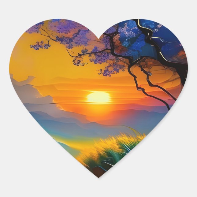 Sticker Cœur Superbe lever de soleil sur l'étang (Devant)