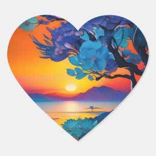 Sticker Cœur Superbe lever de soleil sur l'étang