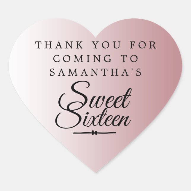 Sticker Cœur Sweet 16 Dusty Rose Merci Nom personnalisé Coeur (Devant)