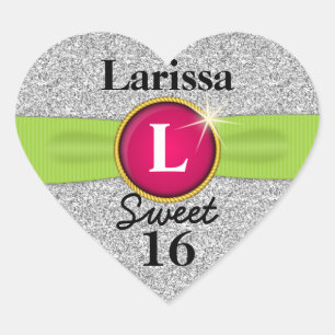 Sticker Cœur Sweet 16 Faux Ribbon Bijou Parties scintillant arg