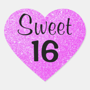 Sticker Cœur Sweet 16 Seize Noir Et Paillettes Violet Clair