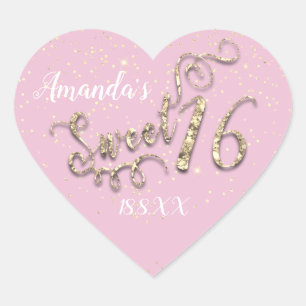 Sticker Cœur Sweet 16th Heart Parties scintillant Confetti Rose
