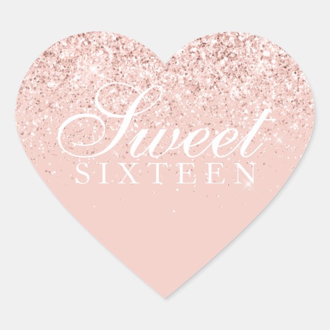 Sticker Cœur Sweet sixteen de la Parties scintillant d'or rose (Devant)