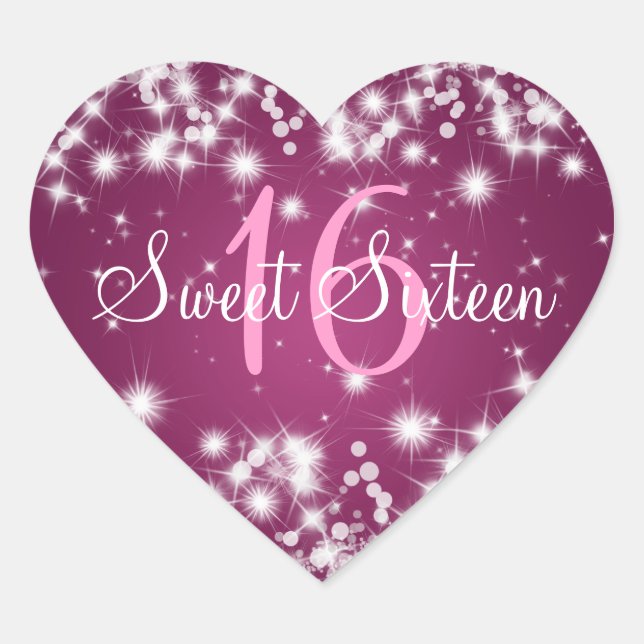 Sticker Cœur Sweet sixteen Hiver Étincelle Rose (Devant)