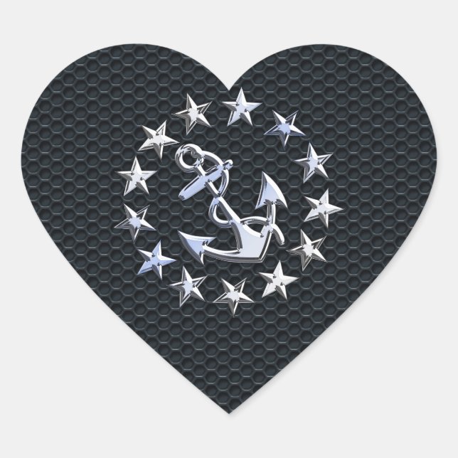 Sticker Cœur Symbole Chrome du drapeau nautique Yacht sur le Dé (Devant)